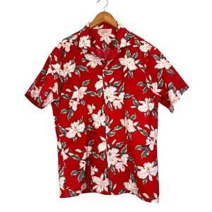 intage 80s–90s Jade Fashions Made in Hawaii Red Floral Aloha Shirt Cotton Men L